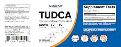 Nutricost Tudca 500mg, 30 Capsules (Tauroursodeoxycholic Acid) - Premium Quality, Gluten Free