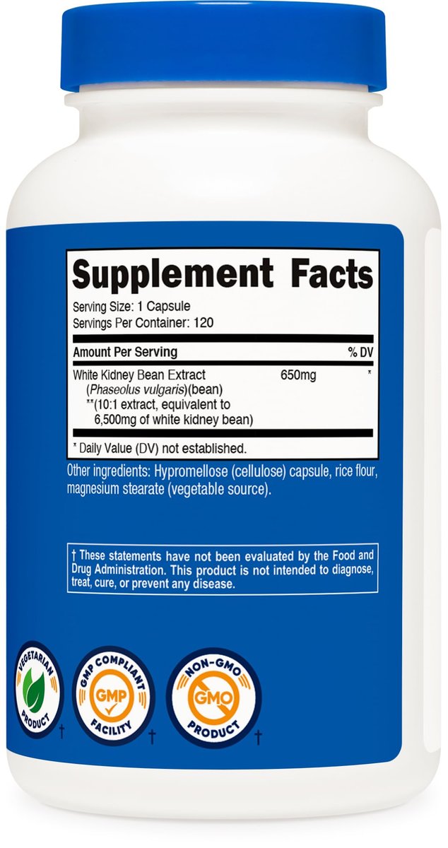 Nutricost White Kidney Bean Extract 120 Capsules for 120 Servings Per Bottle - Vegetarian Caps, Gluten Free and GMO Free - görsel 9
