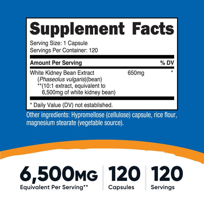 Nutricost White Kidney Bean Extract 120 Capsules for 120 Servings Per Bottle - Vegetarian Caps, Gluten Free and GMO Free