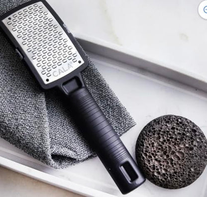 CALA Silky Glide Pro Callus Remover Foot File (Black), Stainless Steel Micro-File with Wide Surface for Wet or Dry Skin, Soft Grip Handle for Comfort & Control, Reusable Travel Tool