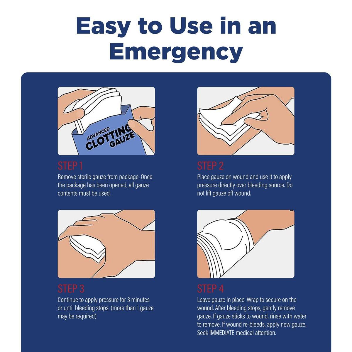Adventure Medical Kits QuikClot Advanced Clotting Gauze - Stops Bleeding Up to 5X Faster Than Standard Gauze - Kaolin Hemostatic Dressing - for First Aid Kits & Survival Gear - 3 x 24 - görsel 11
