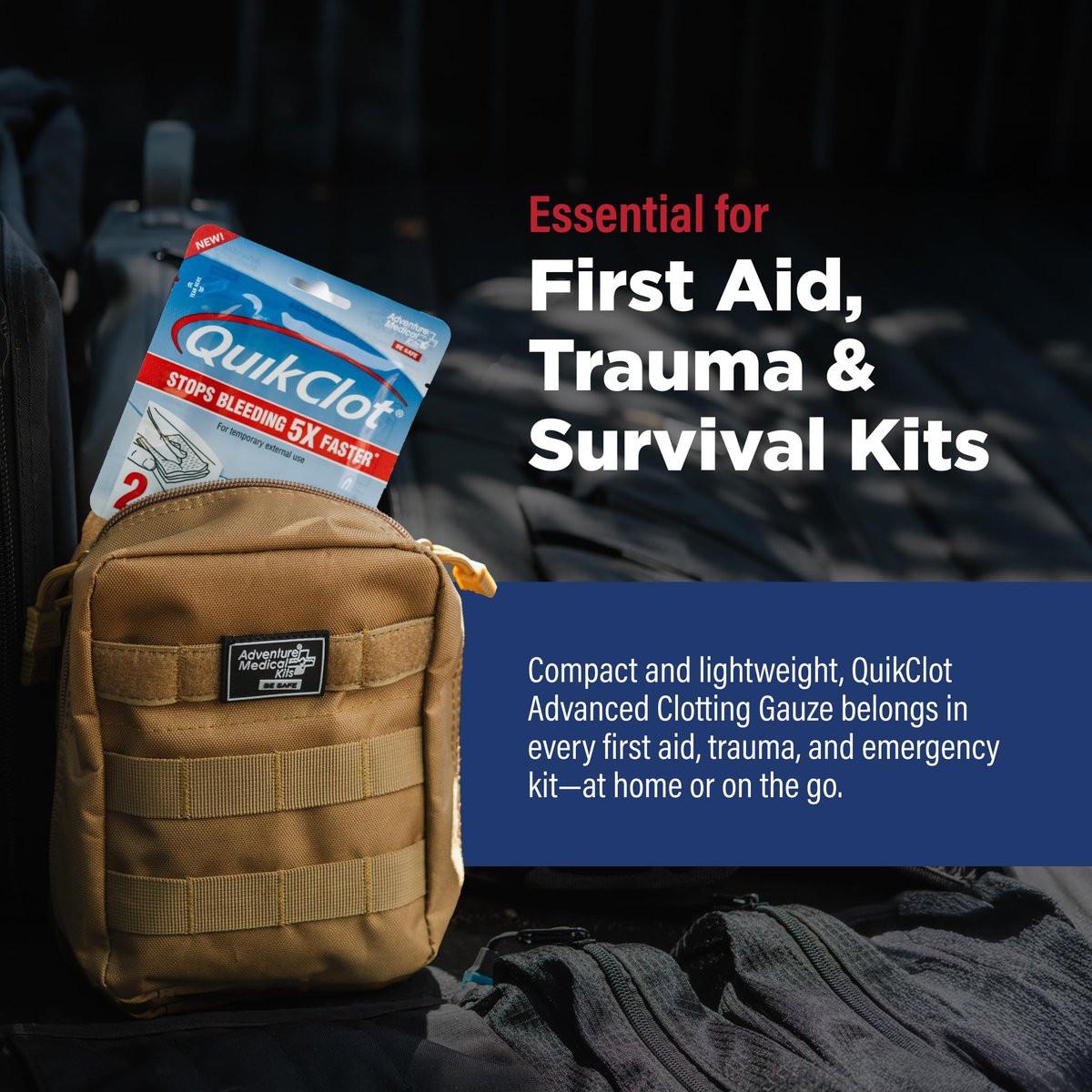 Adventure Medical Kits QuikClot Advanced Clotting Gauze - Stops Bleeding Up to 5X Faster Than Standard Gauze - Kaolin Hemostatic Dressing - for First Aid Kits & Survival Gear - 3 x 24 - görsel 13
