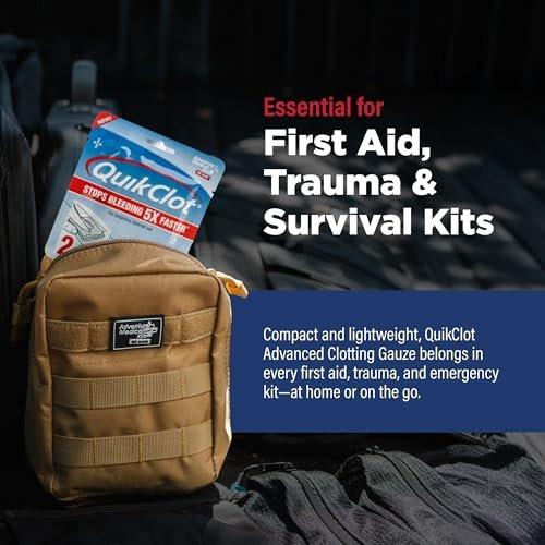 Adventure Medical Kits QuikClot Advanced Clotting Gauze - Stops Bleeding Up to 5X Faster Than Standard Gauze - Kaolin Hemostatic Dressing - for First Aid Kits & Survival Gear - 3 x 24 - görsel 14