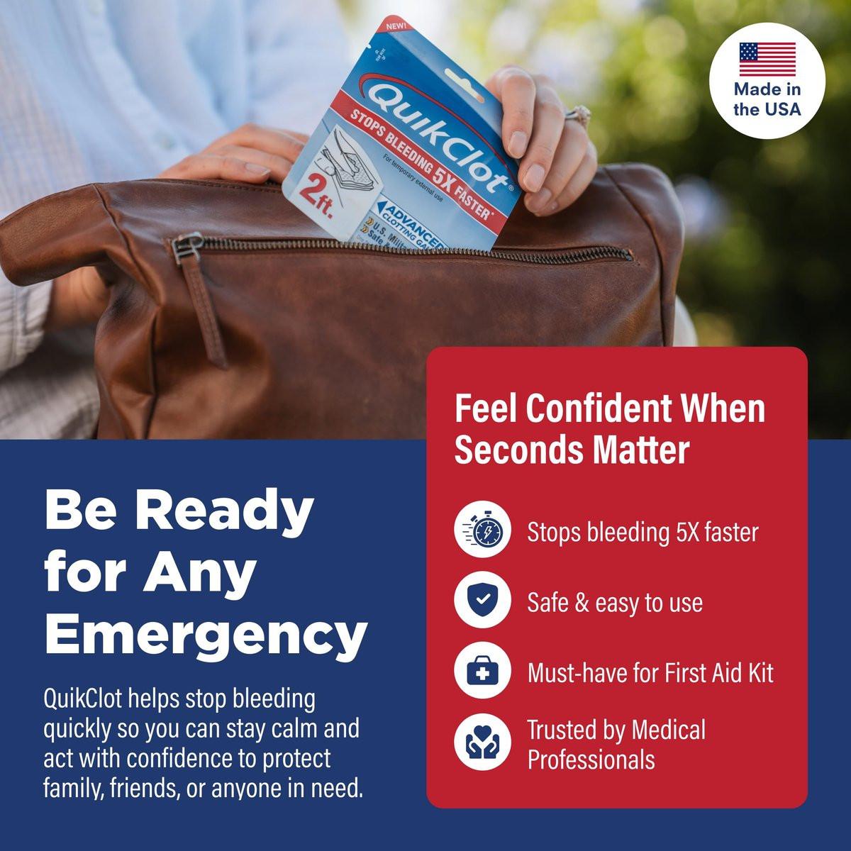 Adventure Medical Kits QuikClot Advanced Clotting Gauze - Stops Bleeding Up to 5X Faster Than Standard Gauze - Kaolin Hemostatic Dressing - for First Aid Kits & Survival Gear - 3 x 24 - görsel 3