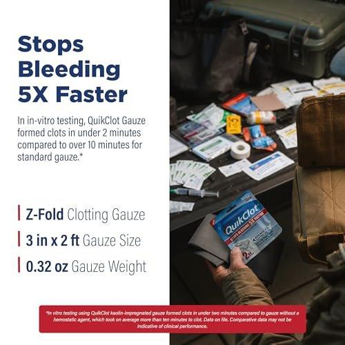 Adventure Medical Kits QuikClot Advanced Clotting Gauze - Stops Bleeding Up to 5X Faster Than Standard Gauze - Kaolin Hemostatic Dressing - for First Aid Kits & Survival Gear - 3 x 24 - görsel 10