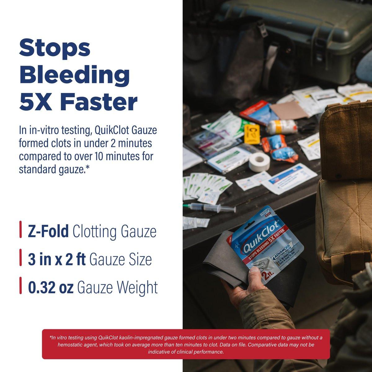 Adventure Medical Kits QuikClot Advanced Clotting Gauze - Stops Bleeding Up to 5X Faster Than Standard Gauze - Kaolin Hemostatic Dressing - for First Aid Kits & Survival Gear - 3 x 24 - görsel 9