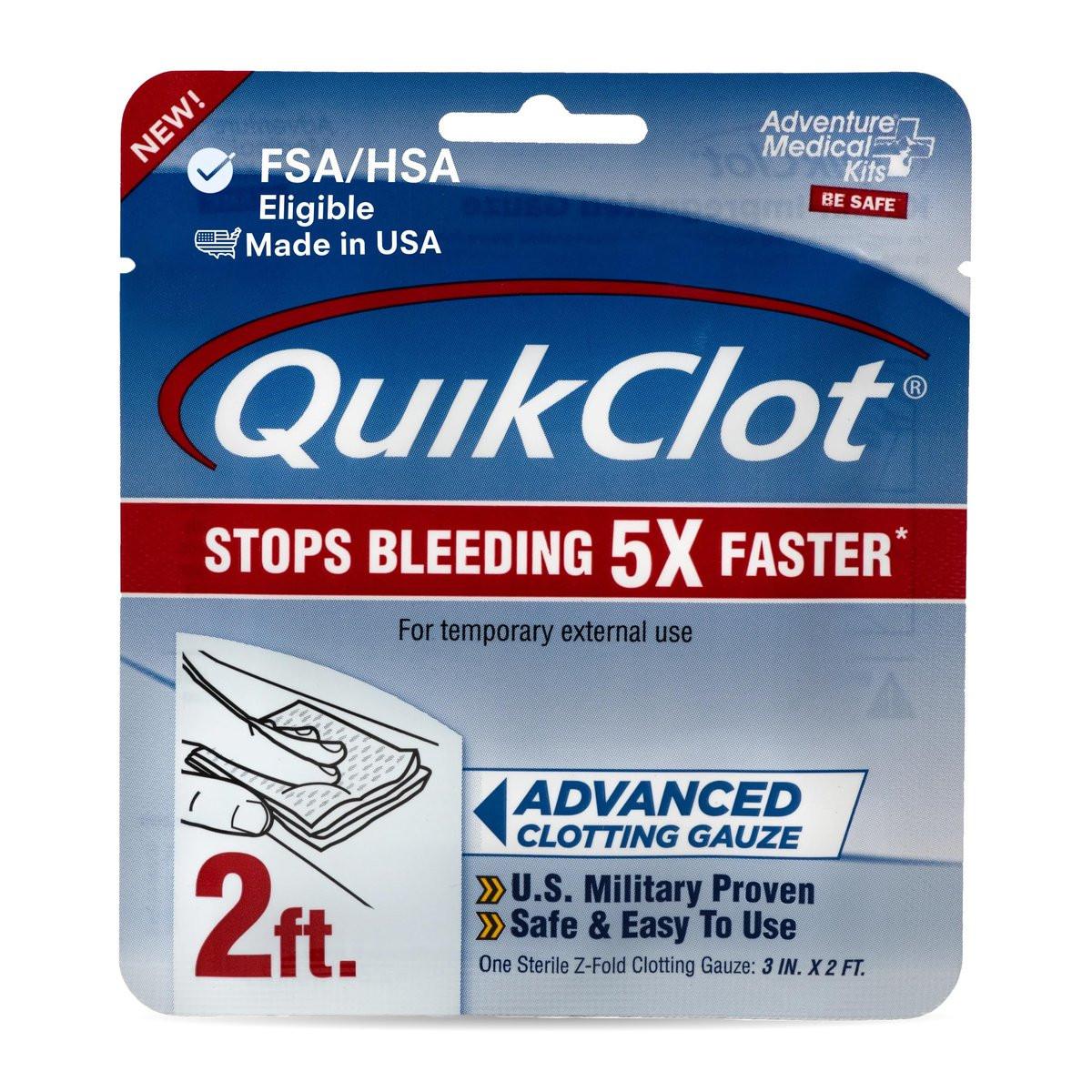 Adventure Medical Kits QuikClot Advanced Clotting Gauze - Stops Bleeding Up to 5X Faster Than Standard Gauze - Kaolin Hemostatic Dressing - for First Aid Kits & Survival Gear - 3 x 24 - görsel 1