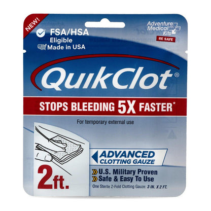 Adventure Medical Kits QuikClot Advanced Clotting Gauze - Stops Bleeding Up to 5X Faster Than Standard Gauze - Kaolin Hemostatic Dressing - for First Aid Kits & Survival Gear - 3 x 24