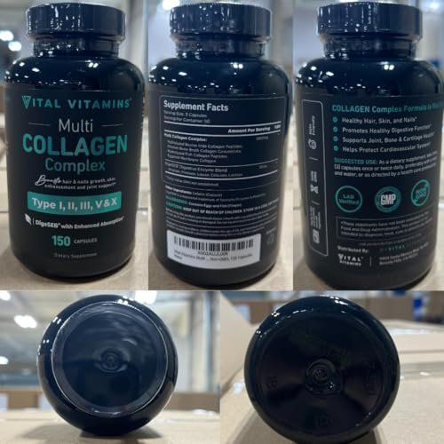 Vital Vitamins Multi Collagen Peptides Capsules for Women & Men - Type I, II, III, V, X Collagen Supplements - Grass-Fed, Non-GMO - 150 Pills - görsel 9