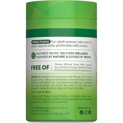 Nature's Truth Probiotics for Women | 5 Billion CFUs Daily | 40 Vegan Capsules | with Cranberry | Non-GMO & Gluten Free | No Refrigeration Needed