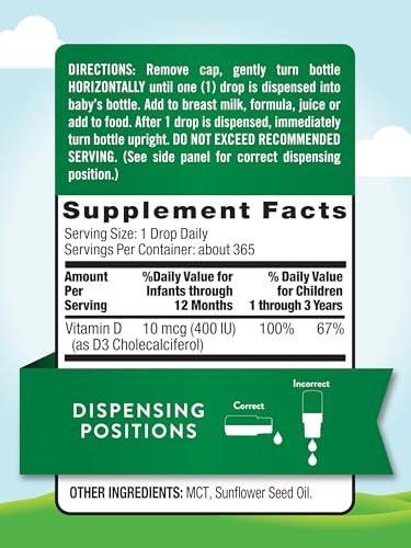 Nature's Truth Vitamin D Drops for Infants | 400 IU | 9.2 mL | D3 for Kids | Vegetarian, Non-GMO & Gluten Free Supplement - görsel 4