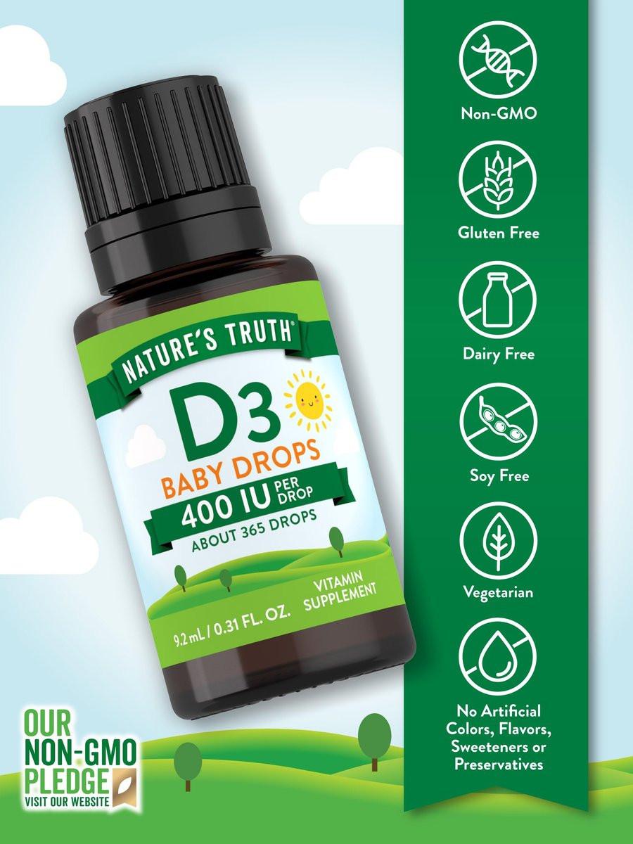 Nature's Truth Vitamin D Drops for Infants | 400 IU | 9.2 mL | D3 for Kids | Vegetarian, Non-GMO & Gluten Free Supplement - görsel 5