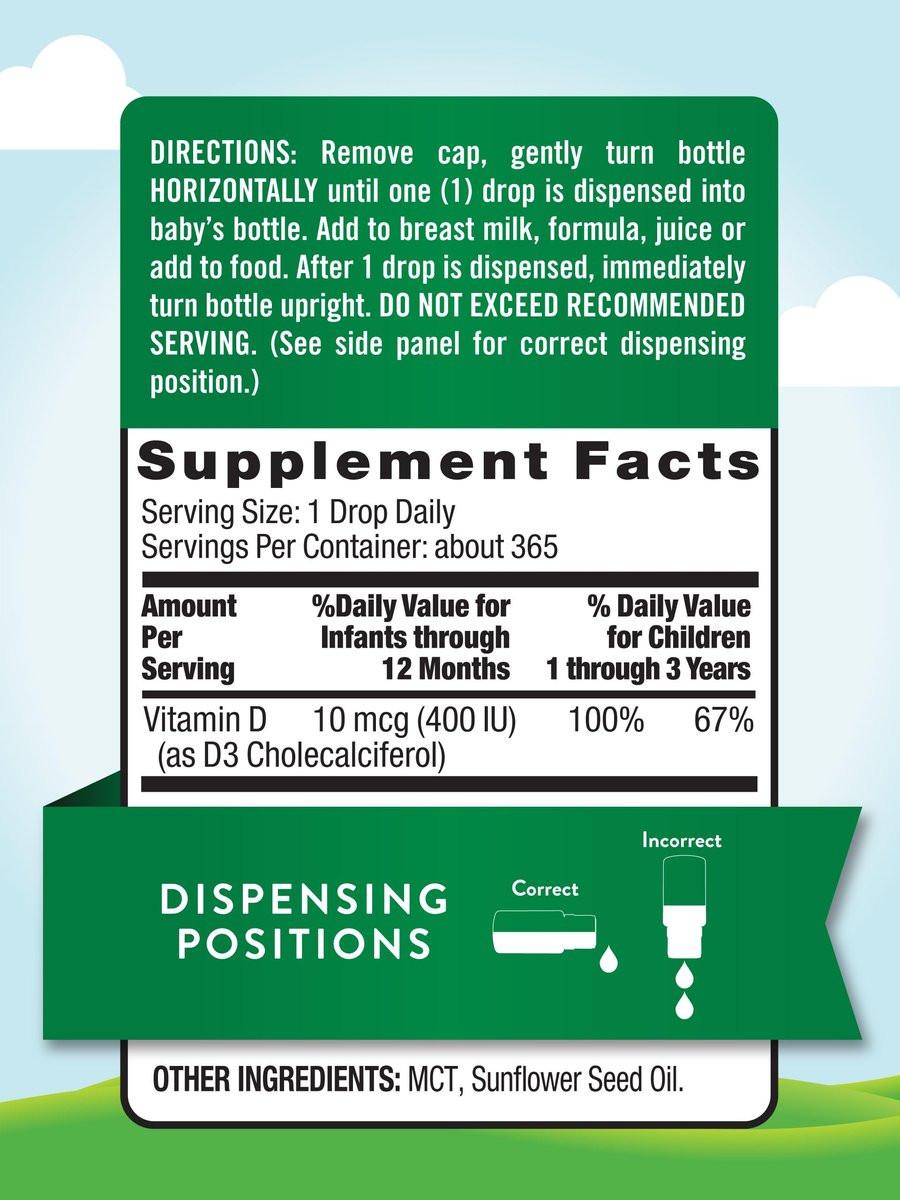 Nature's Truth Vitamin D Drops for Infants | 400 IU | 9.2 mL | D3 for Kids | Vegetarian, Non-GMO & Gluten Free Supplement - görsel 3