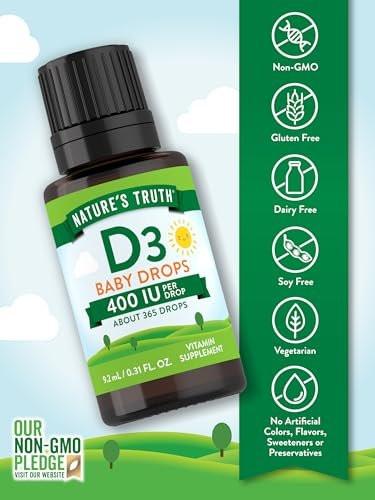 Nature's Truth Vitamin D Drops for Infants | 400 IU | 9.2 mL | D3 for Kids | Vegetarian, Non-GMO & Gluten Free Supplement - görsel 6