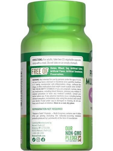 Nature's Truth Probiotics with Enzymes | 60 Capsules | for Men and Women | Non-GMO & Gluten Free Digestive Health Supplement - görsel 1