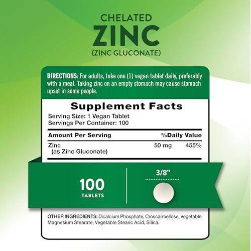 Nature's Truth Chelated Zinc 50mg | 100 Tablets | Essential Mineral Supplement | from Zinc Gluconate | Vegan, Non-GMO & Gluten Free - görsel 4