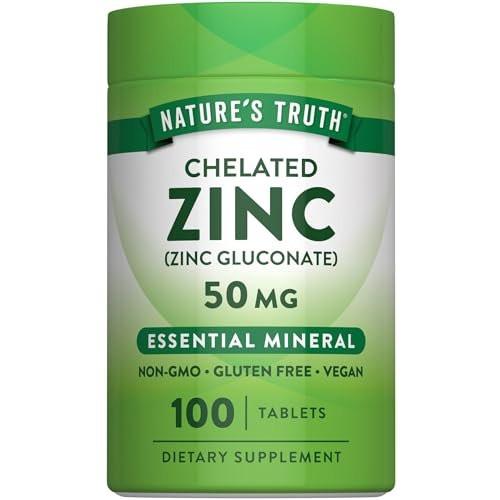 Nature's Truth Chelated Zinc 50mg | 100 Tablets | Essential Mineral Supplement | from Zinc Gluconate | Vegan, Non-GMO & Gluten Free - görsel 2