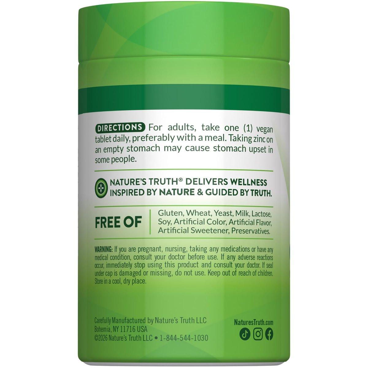 Nature's Truth Chelated Zinc 50mg | 100 Tablets | Essential Mineral Supplement | from Zinc Gluconate | Vegan, Non-GMO & Gluten Free - görsel 13