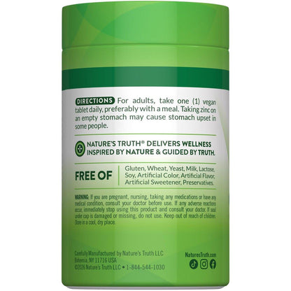 Nature's Truth Chelated Zinc 50mg | 100 Tablets | Essential Mineral Supplement | from Zinc Gluconate | Vegan, Non-GMO & Gluten Free