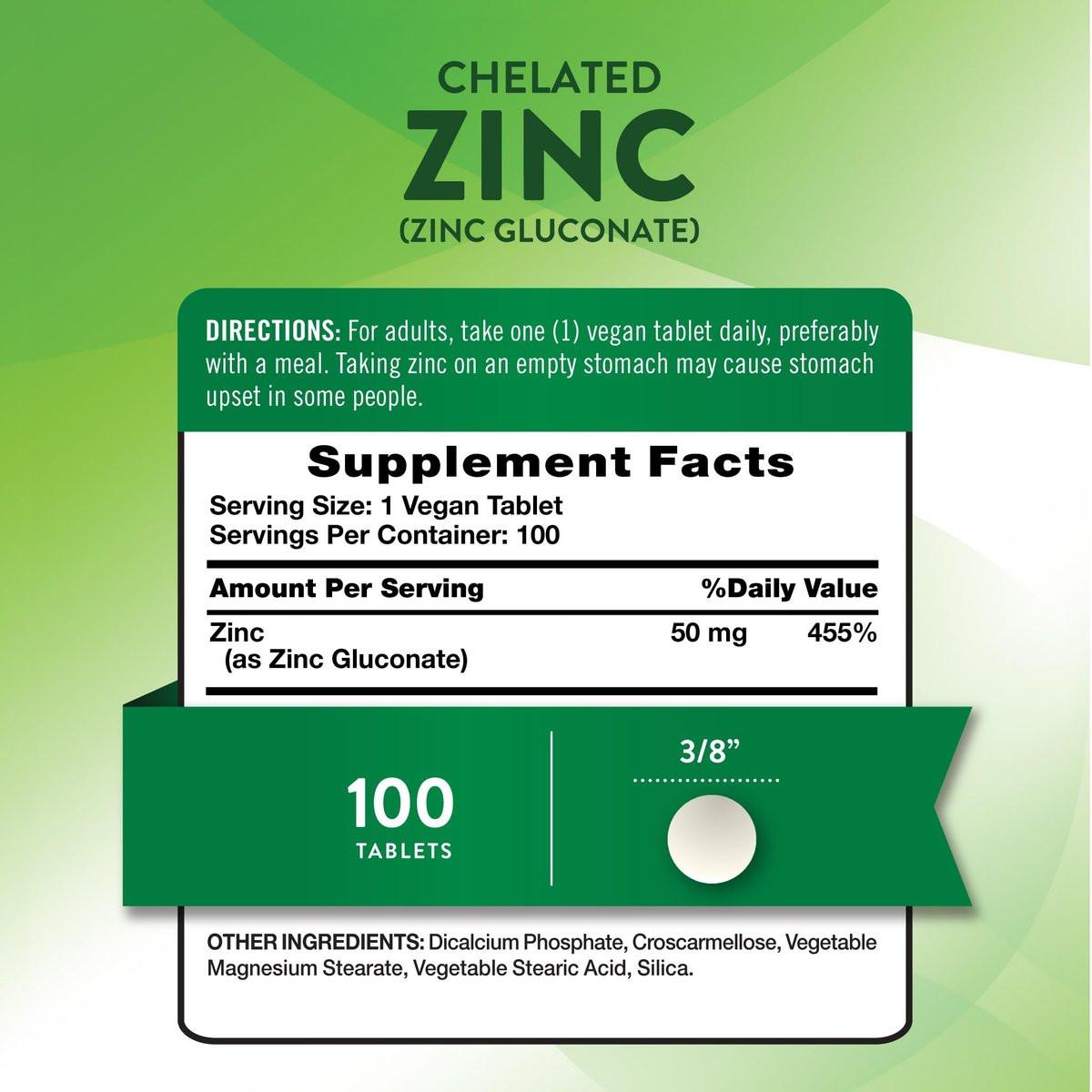 Nature's Truth Chelated Zinc 50mg | 100 Tablets | Essential Mineral Supplement | from Zinc Gluconate | Vegan, Non-GMO & Gluten Free - görsel 3
