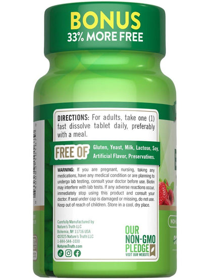 Nature's Truth Biotin 10000mcg | 120 Fast Dissolve Tablets | Maximum Strength | Natural Berry Flavor | Vegan, Non-GMO & Gluten Free Supplement