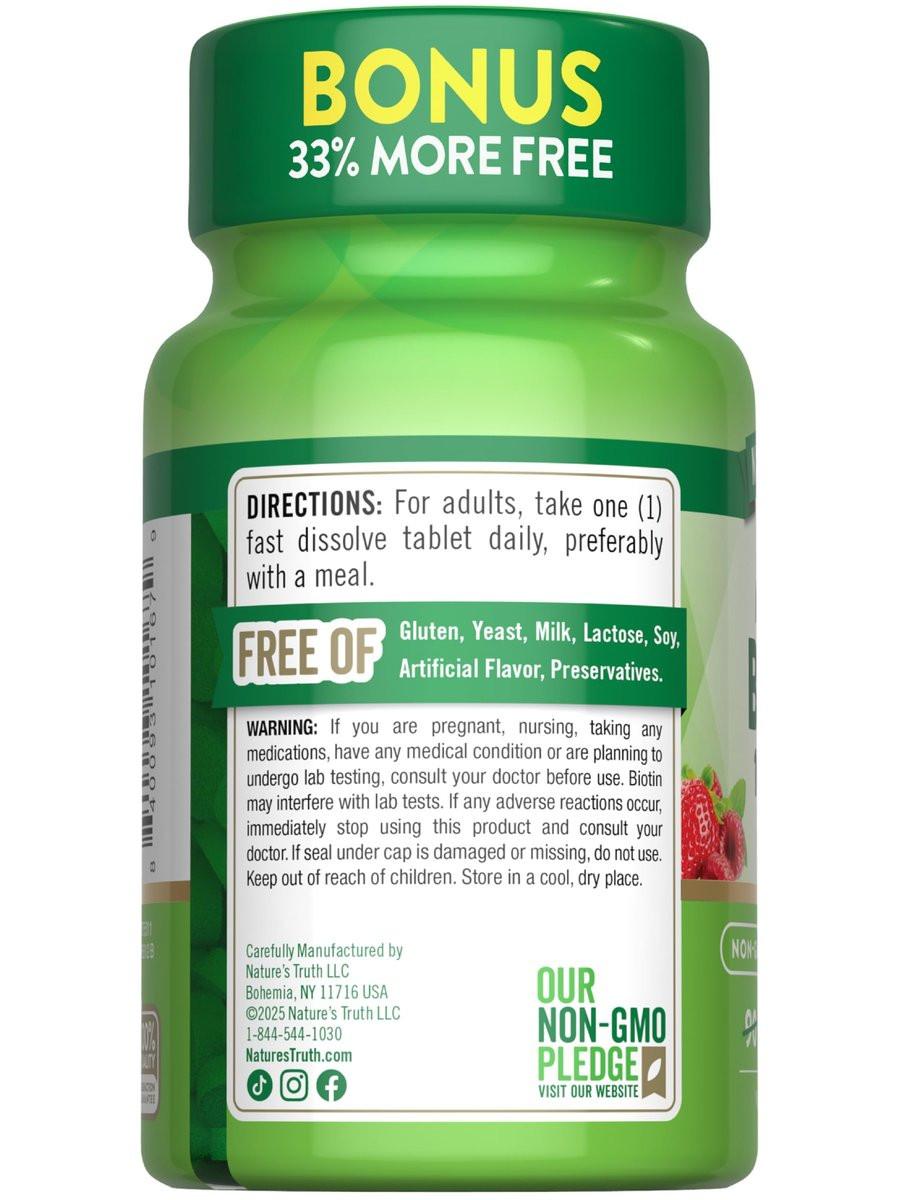 Nature's Truth Biotin 10000mcg | 120 Fast Dissolve Tablets | Maximum Strength | Natural Berry Flavor | Vegan, Non-GMO & Gluten Free Supplement - görsel 10