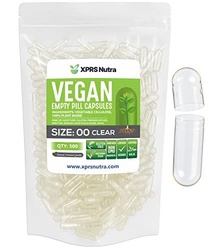 XPRS Nutra Size 00 Empty Capsules - 500 Count Clear Empty Vegan Capsules - Vegetarian Empty Pills - DIY Vegetable Capsule Filling- Veggie Pill Caps - görsel 2