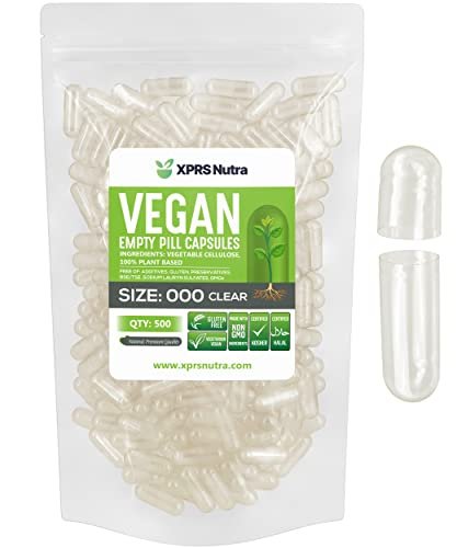 XPRS Nutra Vegan Size 000 Empty Capsules - 500 Count Clear Empty Vegan Vegetarian Empty Pill Capsules - DIY Vegetable Capsule Filling - Veggie Caps Pills - görsel 2