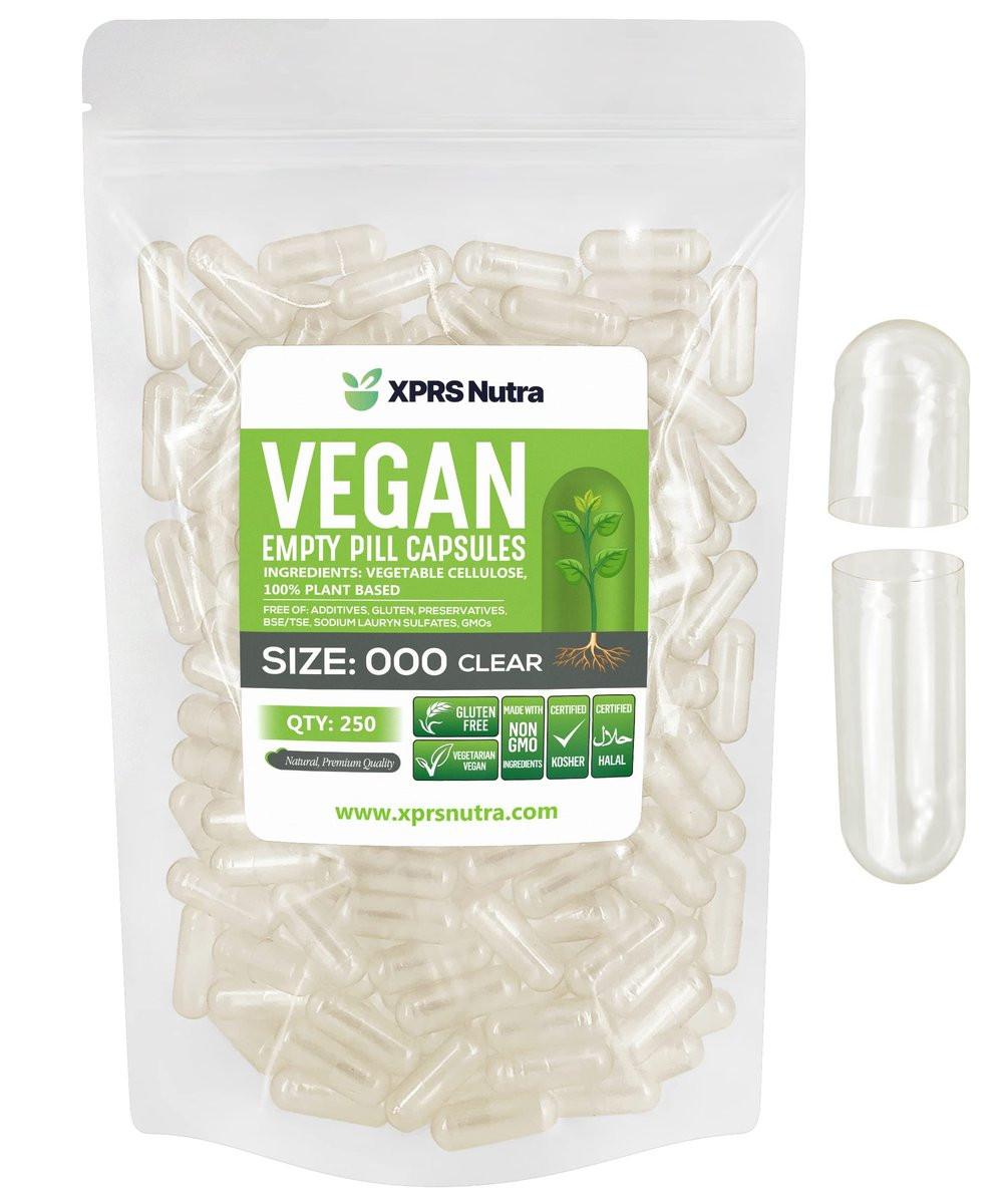 XPRS Nutra Vegan Size 000 Empty Capsules - 250 Count Clear Empty Vegan Capsules - Vegetarian Pill - DIY Vegetable Capsule Filling - Veggie Pill Caps Pills - görsel 2
