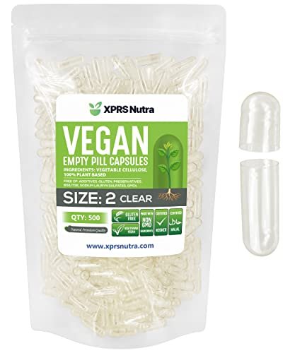 XPRS Nutra Size 2 Empty Capsules - 500 Clear Empty Vegan Capsules - Vegetarian Pill - Do-It-Yourself Vegetable Caps Filling for Supplements and Vitamins - Veggie Pills - görsel 1