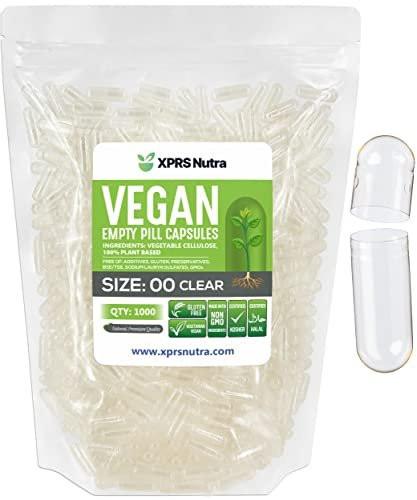 XPRS Nutra Size 00 Empty Capsules - 1000 Clear Count Empty Vegan Capsules - Vegetarian Empty Pills - DIY Vegetable Capsule Filling - Veggie Pill Caps - görsel 2