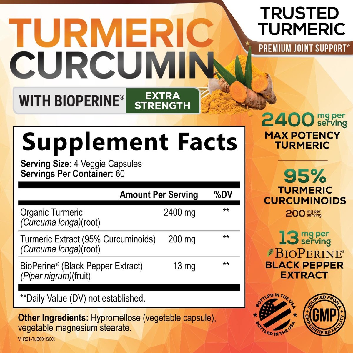 Turmeric Curcumin Supplement - 2400mg – Vegan & Clean Formula: Our capsules are made from vegetable cellulose, and – Image 4