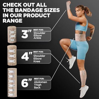Premium Elastic Bandage Wrap – 8pk (4x3”, 4x4”) + 24 Extra Clips – Strong Compression Bandage Wrap - Wrist, Ankle, Foot, Knee Wrap