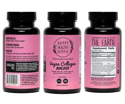 Vegan Collagen Booster - Plant-Based Supplement for Hair, Skin, Nails + Connective Tissue - Hyaluronic Acid, L-Lysine, Gotu Kola - Vegetarian Collagen Builder - Non-GMO, Vegan, Gluten-Free, 60 Ct