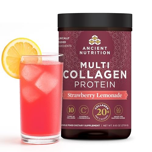 Ancient Nutrition Collagen Peptides Powder, Multi Collagen Protein, Women & Men, Vitamin C, Probiotics, Hydrolyzed Collagen, Supports Skin, Joints, Gut Health, Strawberry Lemonade, 24 Servings - görsel 2