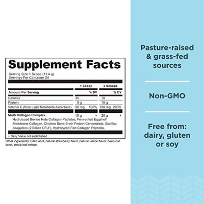 Ancient Nutrition Collagen Peptides Powder, Multi Collagen Protein, Women & Men, Vitamin C, Probiotics, Hydrolyzed Collagen, Supports Skin, Joints, Gut Health, Strawberry Lemonade, 24 Servings