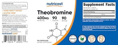 Nutricost Theobromine 400mg, 90 Vegetarian Capsules - Gluten Free, Non-GMO