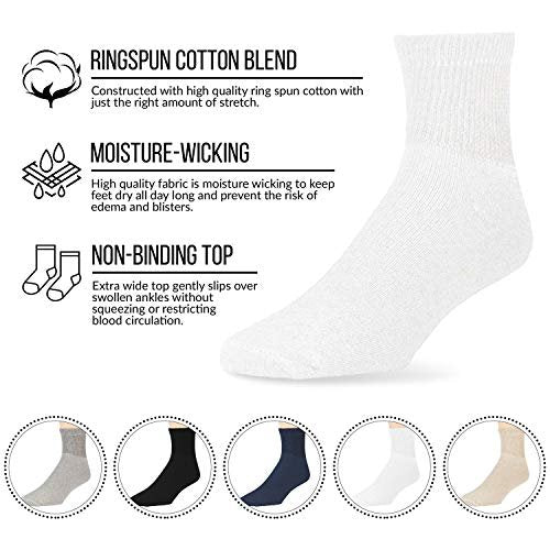 Big and Tall Diabetic Neuropathy Ankle Socks, King Size Mens Athletic Quarter Socks (13-16, White) - 12 Pairs - görsel 3