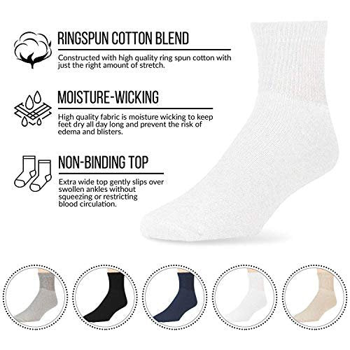 Big and Tall Diabetic Neuropathy Ankle Socks, King Size Mens Athletic Quarter Socks (13-16, White) - 12 Pairs - görsel 9