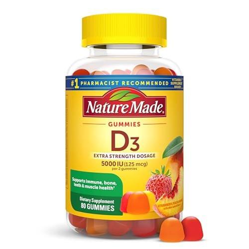 Nature Made Vitamin D3 5000 IU Per Serving Gummies Extra Strength, Bone and Immune Health Support, 80 Vitamin D Gummies for Adults, 40 Day Supply - görsel 5