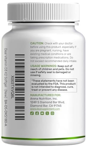 DEAL SUPPLEMENT Vitamin D3 5,000 IU + K2 MK7 Softgels, 250 Count | 2-in-1 Complex | Easy to Swallow - görsel 13