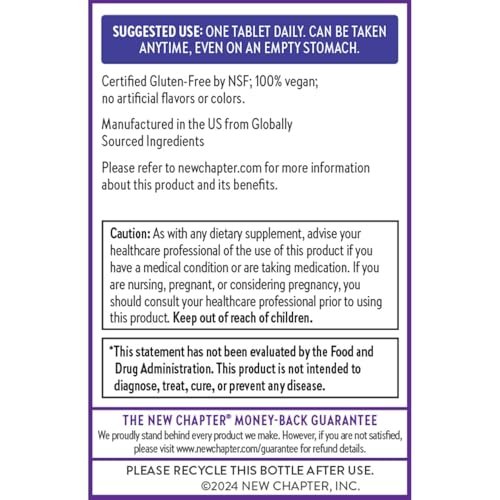 New Chapter Vitamin B Complex, Fermented Vitamin B Complex, USDA Organic, ONE Daily for Cellular Energy + Brain + Beauty, 100% Vegan, Gluten-Free - 60 Count - görsel 3