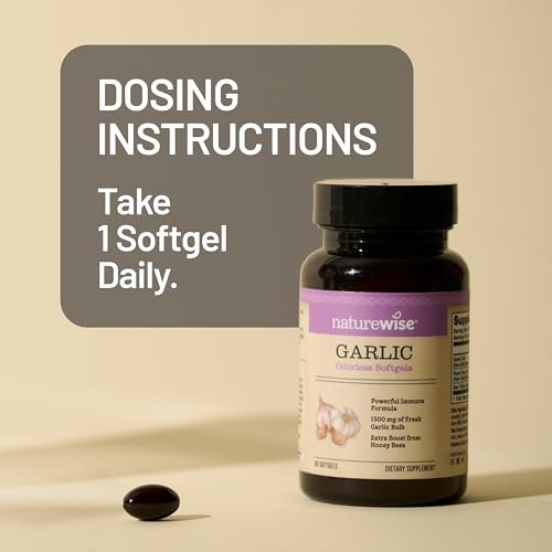 NatureWise Odorless Garlic Pills - with Royal Bee Jelly & Pollen - Herbal Supplement for Heart Health + Immune System + Antioxidants - Gluten Free, Non-GMO - 60 Softgels [2-Month Supply] - görsel 5