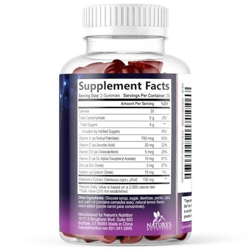 Elderberry Gummies - 3X Strength Black Elderberry Immune Support Gummy with Vitamin C, D3 and Zinc for Kids & Adults, Immune Health Support Supplement Gummy, Black Elder Berry Vitamins - 120 Gummies - görsel 12