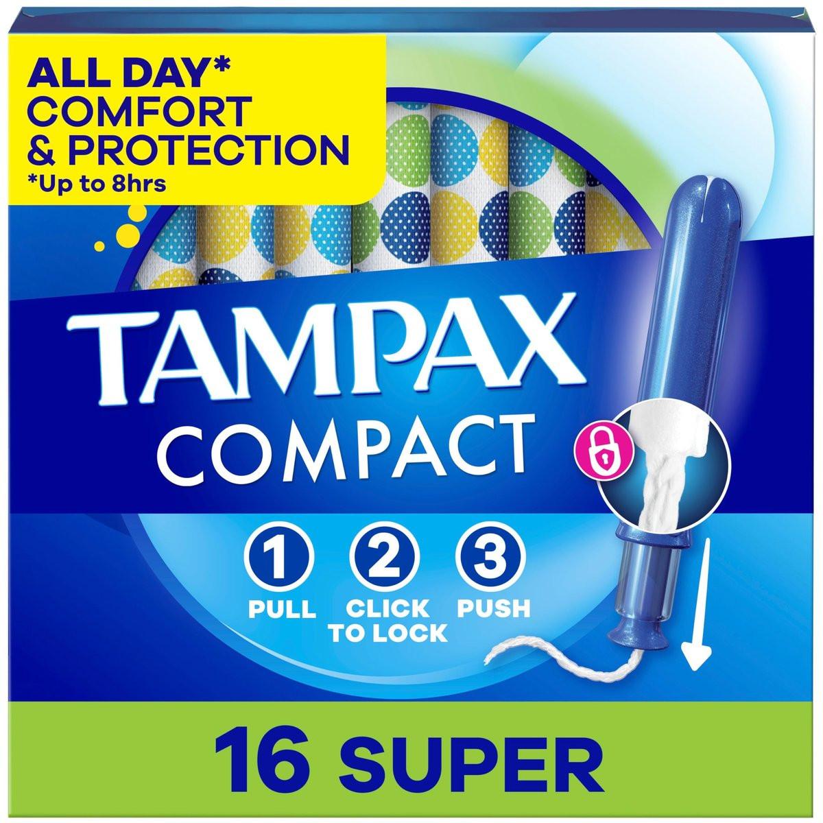 Tampax Compact Pearl Tampons, with LeakGuard Braid & Extendable Applicator, Super Absorbency, Compact Extendable Applicator, Unscented, 16 Count - görsel 1