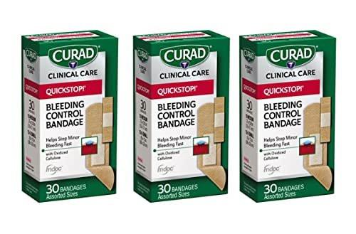 Curad Quickstop Flex-Fabric Bandages with Bleeding Control Technology, Assorted Sizes, 30 Count (Pack of 3) - görsel 1