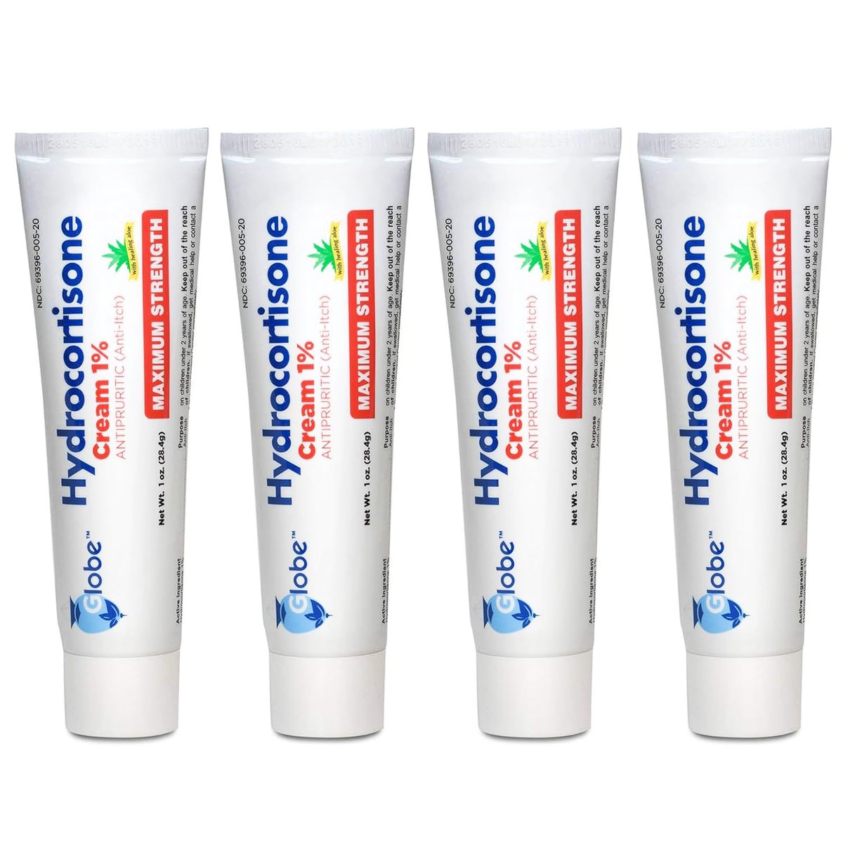 Globe Hydrocortisone Maximum Strength Anti-Itch Cream 1% w/Aloe, Intensive Formula for Redness, Rash, Bug & Mosquito Bites, Eczema, Hemorrhoids, Sensitive Skin, Instant Itch Relief, 1 oz Tube (Pack of 4) - görsel 6