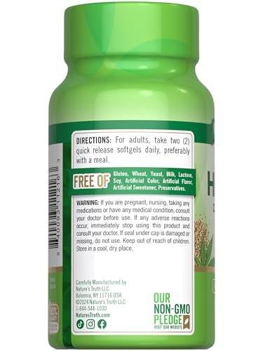 Nature's Truth Hemp Oil Softgels | 1400mg | 60 Count | Omega 3 6 9 | Cold Pressed | Non-GMO & Gluten Free Supplement