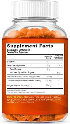 Turmeric Gummies for Adults and Kids | Max Strength Turmeric and Ginger Supplement | Vegan Organic Natural Turmeric Curcumin Gummies for Overall Health | Best Curcumin Supplement with Ginger