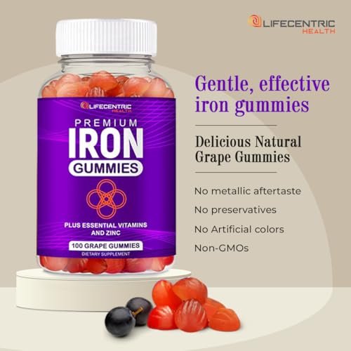 LifeCentricHealth Iron Gummies | Biotin Zinc Vitamin B Folic Acid Gummies | Vegan Gluten Free for Women & Men - görsel 4
